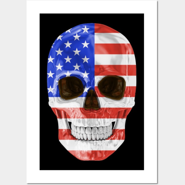 USA Flag Skull - Gift for American With Roots From USA Wall Art by Country Flags
